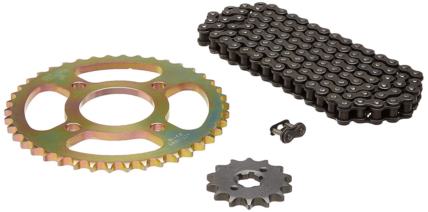 Uno Minda CH-1008 Quadra Rivet Chain & Alloy Steel Hardened Sprockets Chain & Sprocket Kit - R428 SIZE-120L / 14T / 42T(4H) For Bajaj Discover 135 Sport Disc Brake 